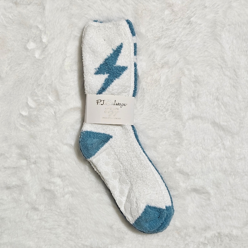 PJ Salvage Socks Sage Leaf Fuzzy Lightning Bolt Fun Holiday Christmas Gift Cozy